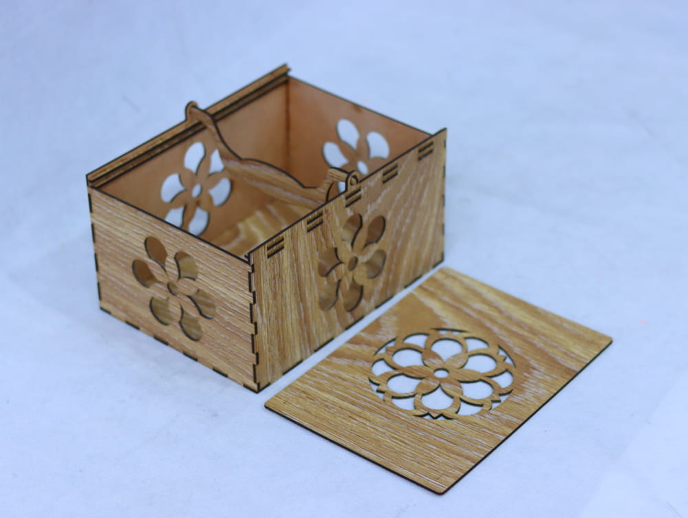 Laser Cut Slide Top Wood Box With Handle Free Vector