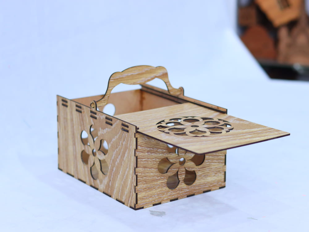 Laser Cut Slide Top Wood Box With Handle Free Vector