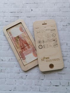 Laserowo wycinany drewniany portfel na banknoty w kształcie iPhone'a
