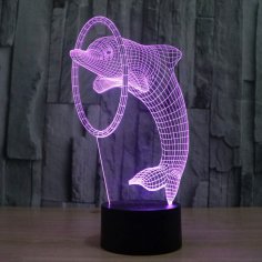 Lâmpada Ilusão 3D Dolphin Corte a Laser Luz Noturna LED