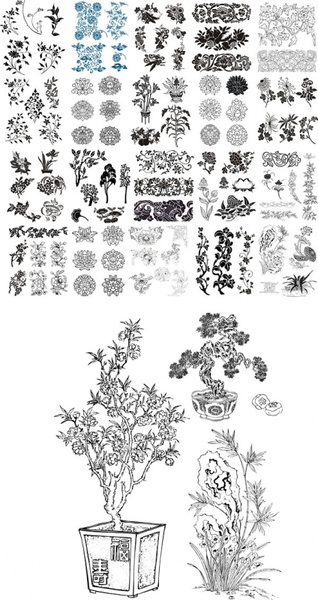 꽃 패턴 벡터의 컬렉션