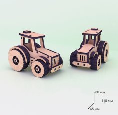 Laser Cut Simple Wooden Toy Tractor 4mm Free Vector