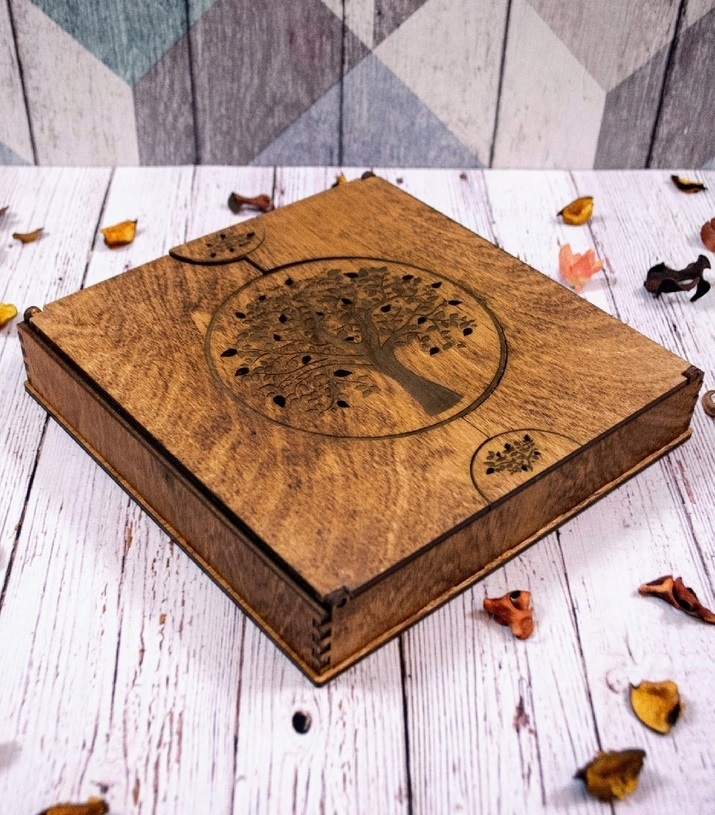 Деревянная коробка для фотоальбома с лазерной резкой 4 мм
