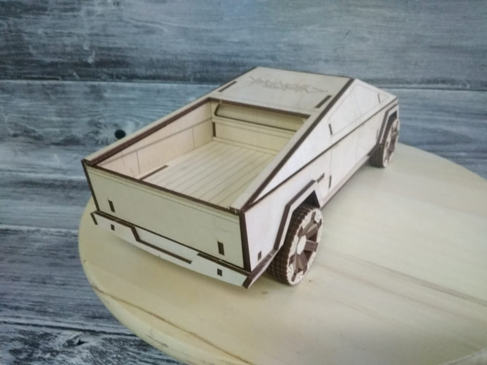 Laser Cut Tesla Cybertruck Wooden Model Free Vector