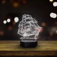 Laser Cut Sailing Ship 3D Night Light Free Vector