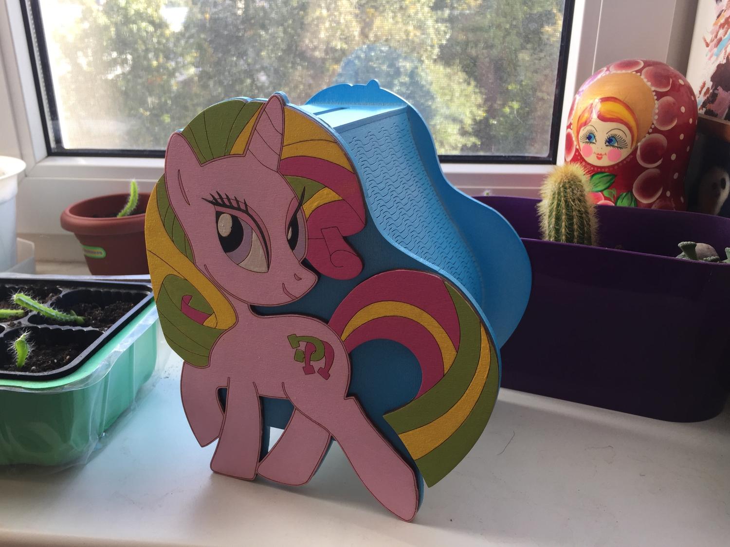 Лазерная резка 3D Pony Piggy Bank для детей Шаблон