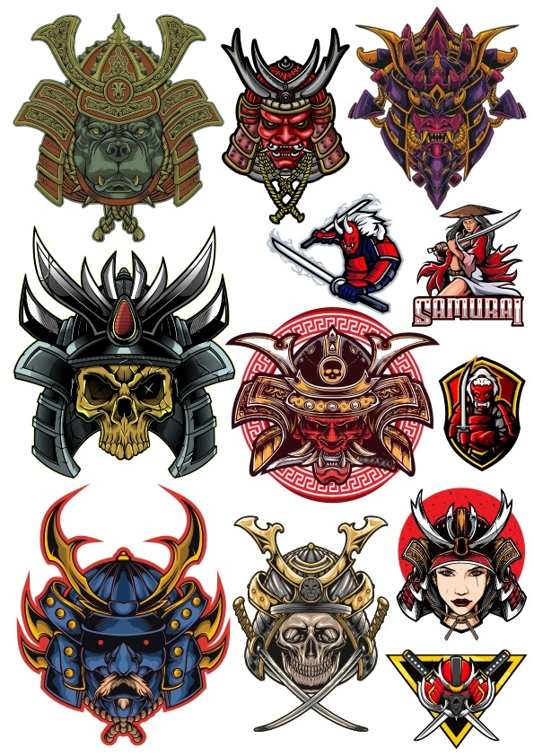 Skull Samurai Vectors Set