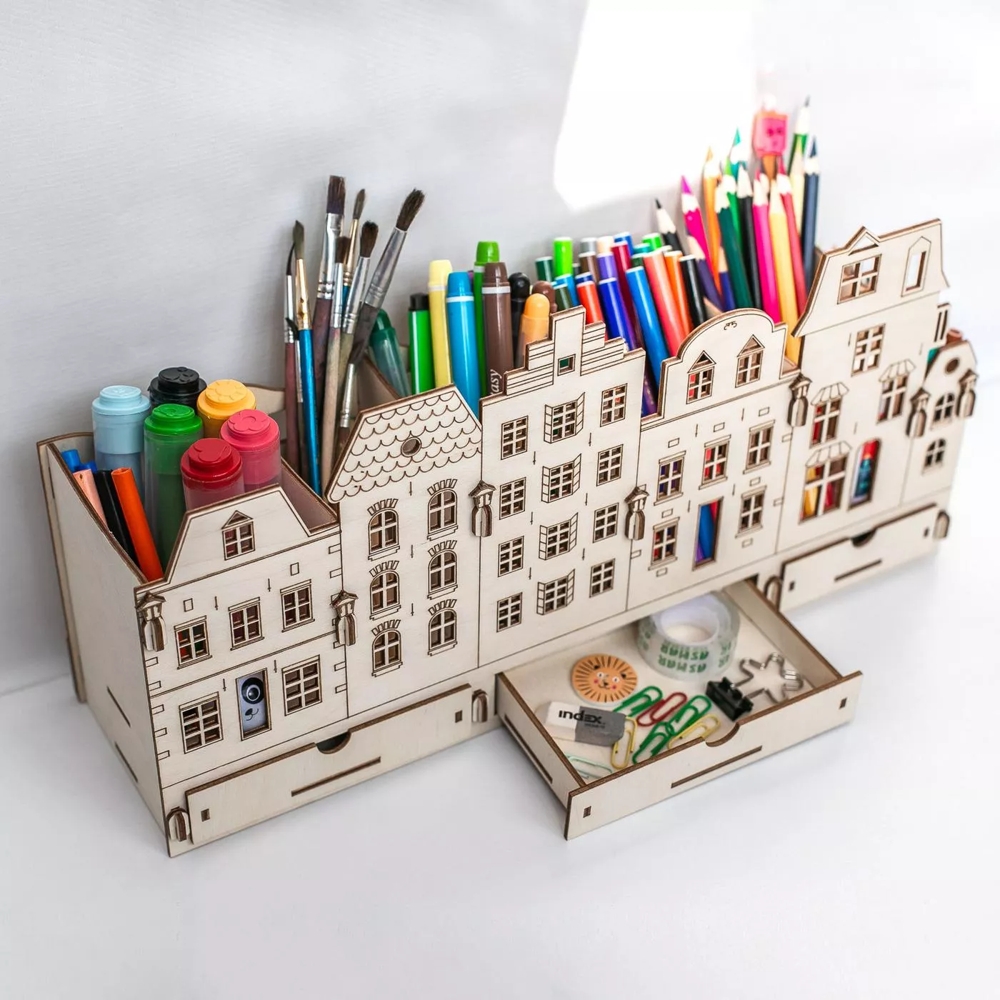Laser Cut City Desk Organizer Storage Rack Drawers Free Vector