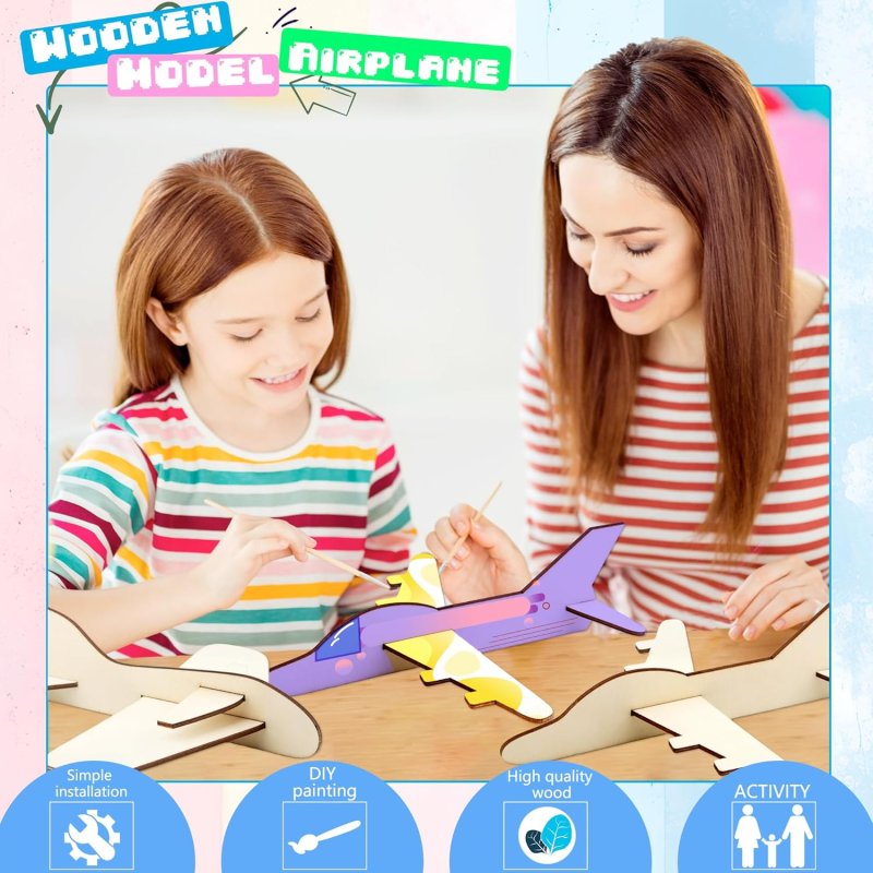 Laser Cut Wooden Craft Airplanes Unfinished Paintable Diy Plane Model For Kids