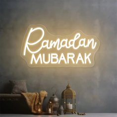 Laser Cut Ramadan Mubarak Neon Light – Ramadan Festive Hanging Light – Ramadan Mubarak Neon Sign