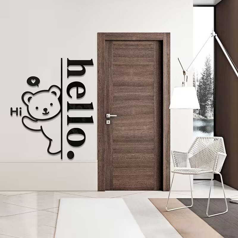 Laser Cut 3D Acrylic Decorative Hello with Bear Wall Sticker DIY Wall Decor