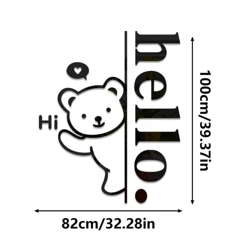 Laser Cut 3D Acrylic Decorative Hello with Bear Wall Sticker DIY Wall Decor
