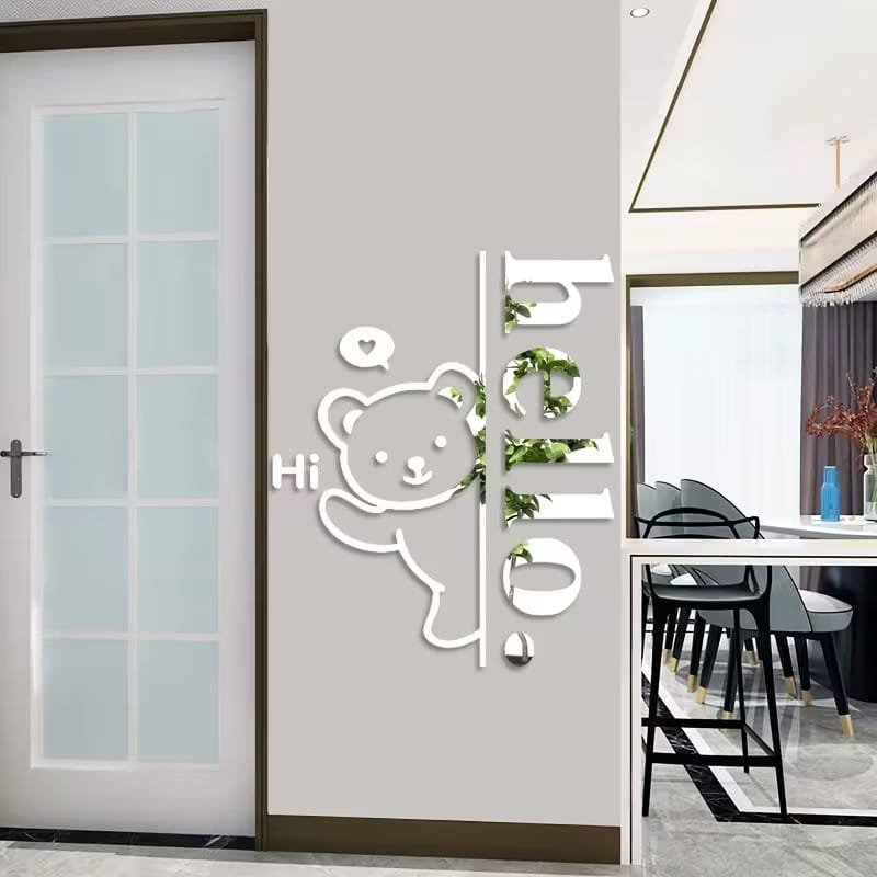 Laser Cut 3D Acrylic Decorative Hello with Bear Wall Sticker DIY Wall Decor