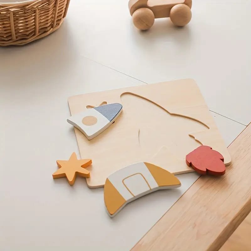 Laser Cut Wooden Rocket Shaped 3D Puzzle Educational Toddler Matching Blocks
