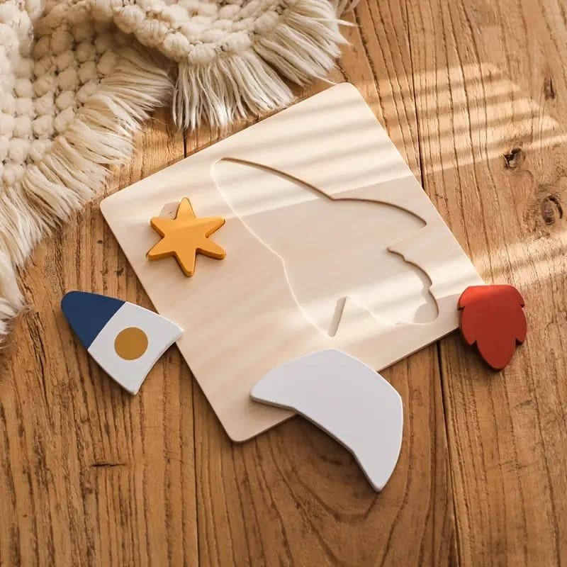 Laser Cut Wooden Rocket Shaped 3D Puzzle Educational Toddler Matching Blocks