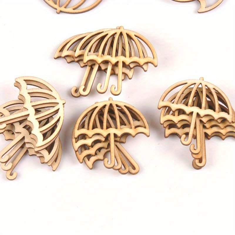 Laser Cut Umbrella Shaped Wooden Hanging Ornaments for DIY Crafts Painting Home Decor