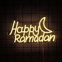 Laser Cut Happy Ramadan Neon Sign with Crescent – Ramadan Neon Lettering Sign