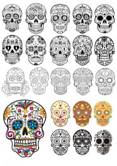 Day Of The Dead Skulls vector art Free Vector