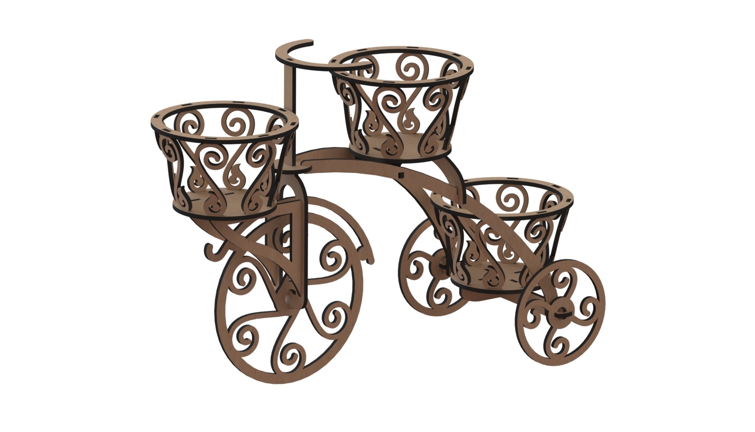 دراجة ثلاثية العجلات خشبية مقطوعة بالليزر صندوق زهور ديكراتيف 6 مللي متر