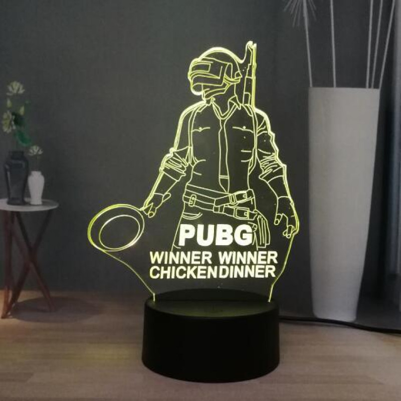 Laser Cut PUBG Mobile 3D Illusion Lamp Winner Winner Chicken Dinner Free Vector