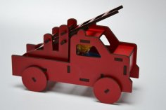 बच्चों के लिए लेजर कट प्लेमोबिल फायर ट्रक लकड़ी का खिलौना 4 मिमी एमडीएफ