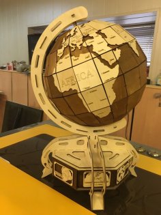 Laser Cut Wooden 3D Globe Model Free Vector