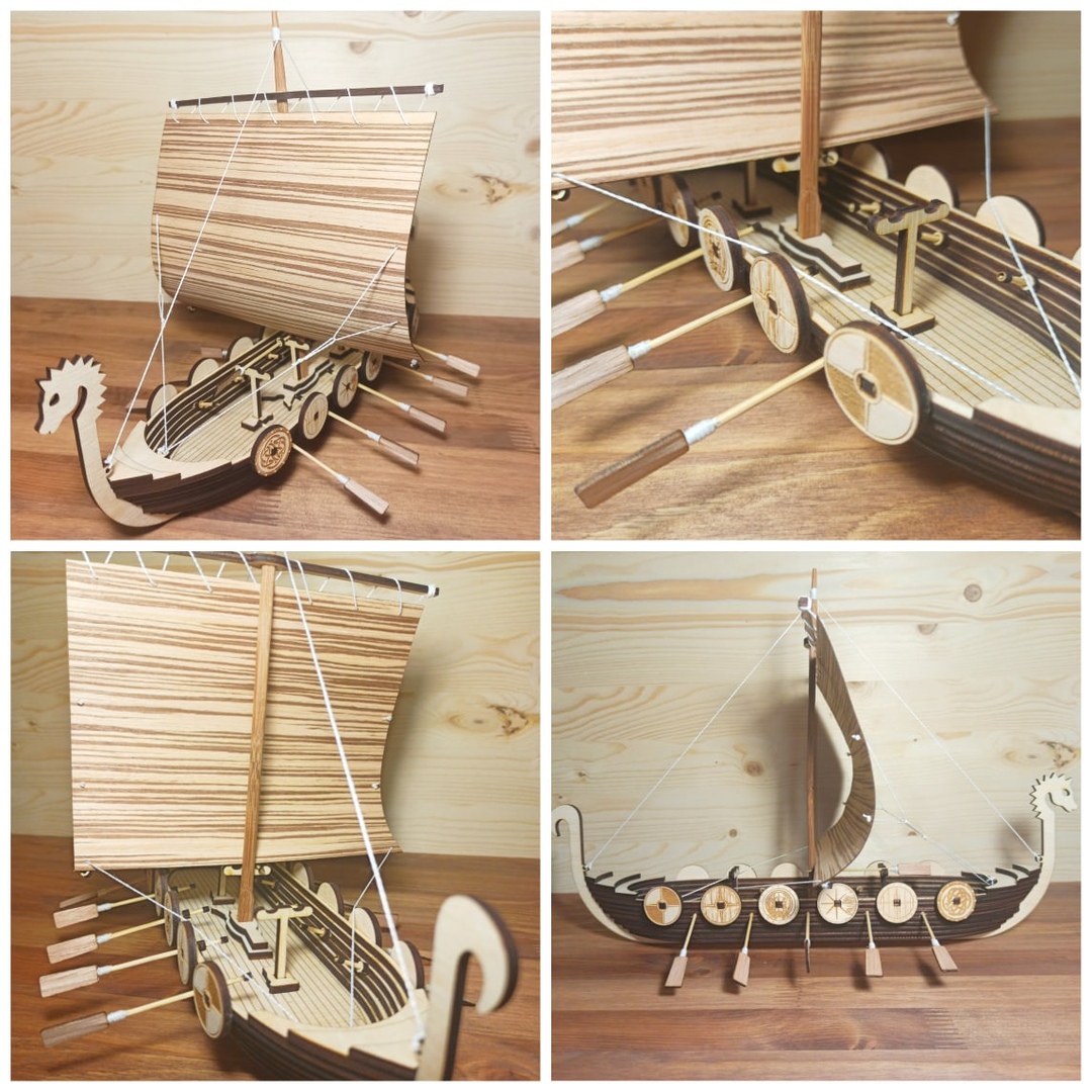 سفينة فايكنغ خشبية مقطوعة بالليزر