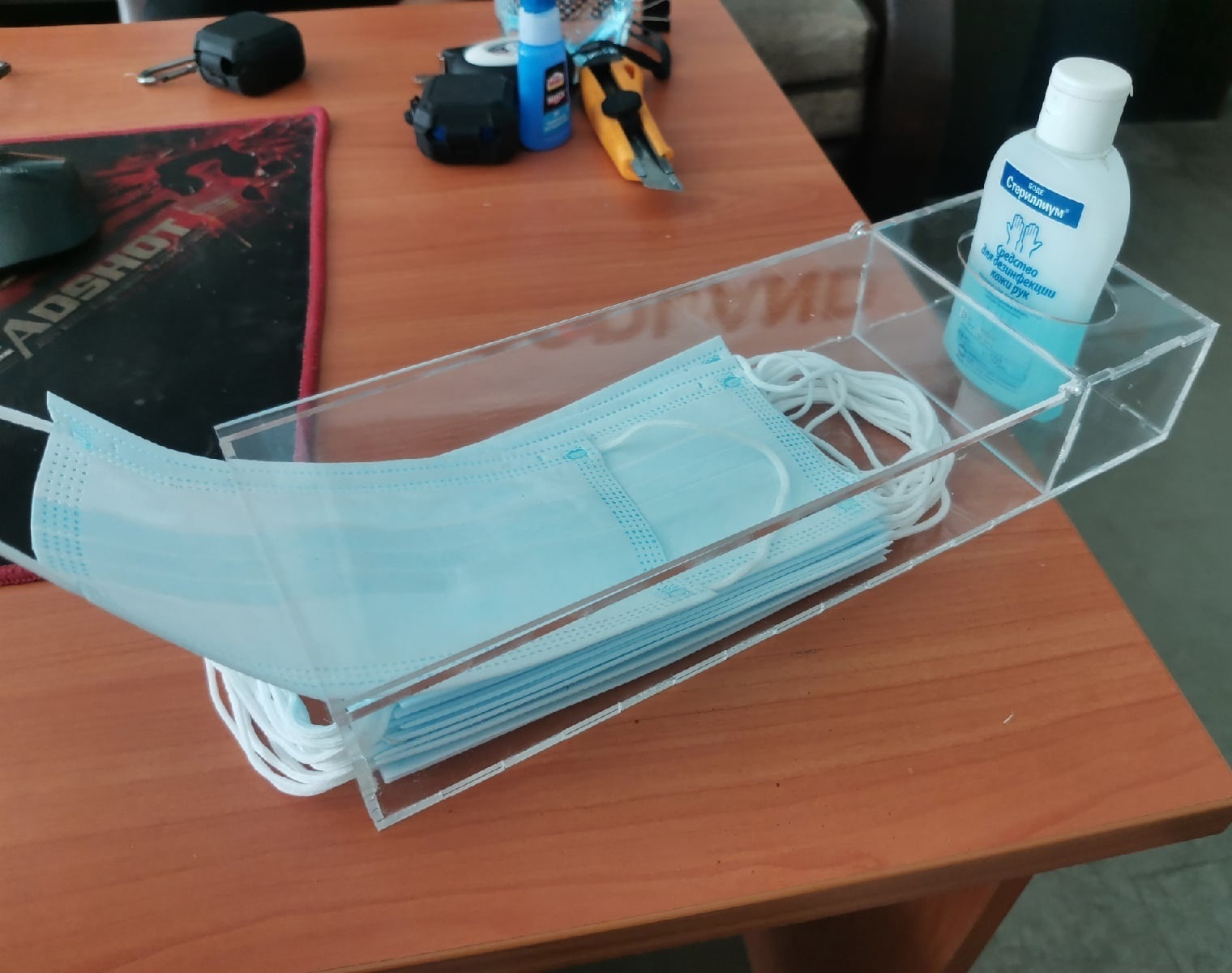 Caja Acrílica Cortada Con Láser Para Mascarillas Y Desinfectante 3mm