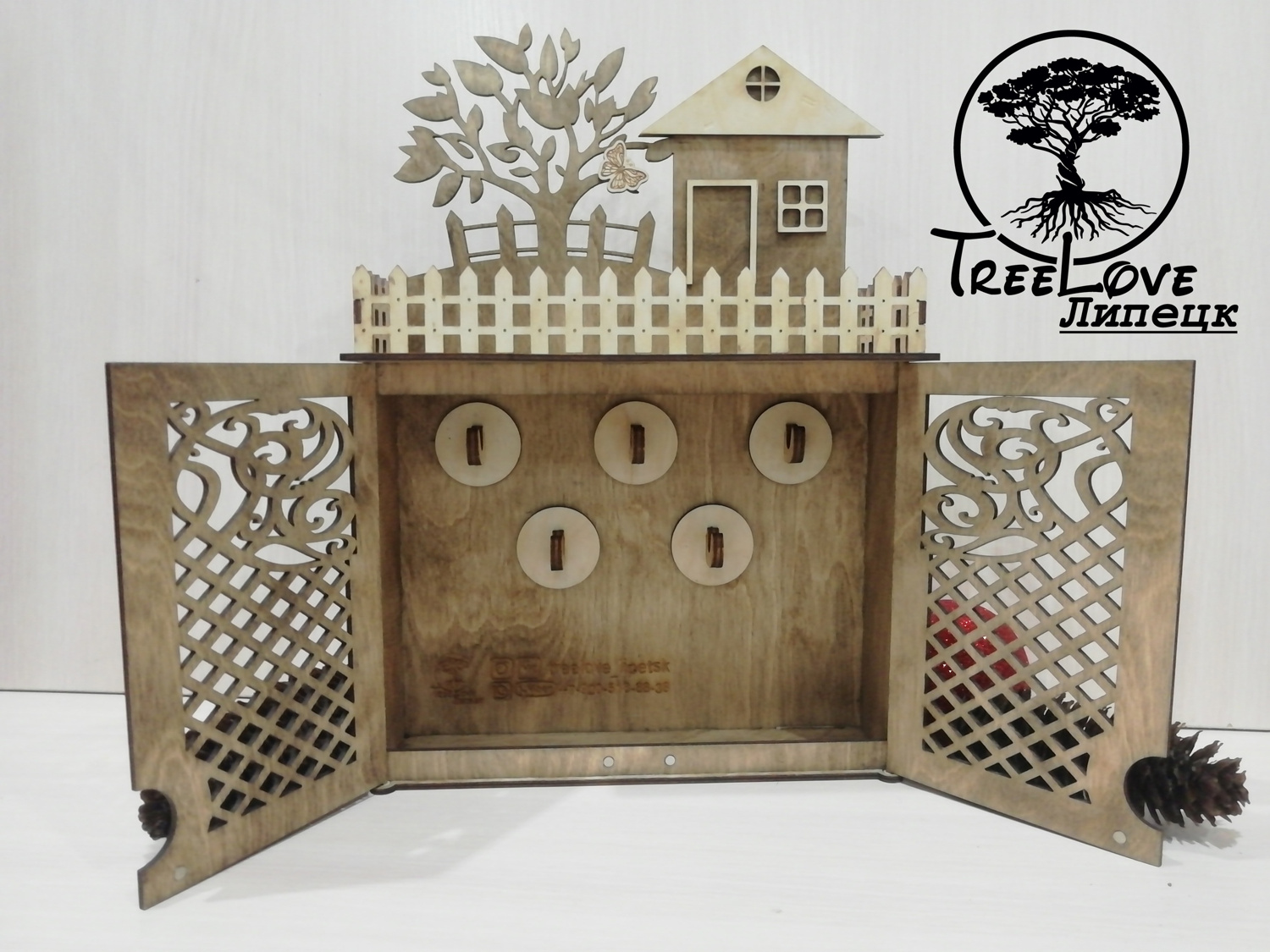 Laser Cut Key Cabinet Wooden Key Holder Box Wall Mounted Decorative Key Rack 3mm Free Vector