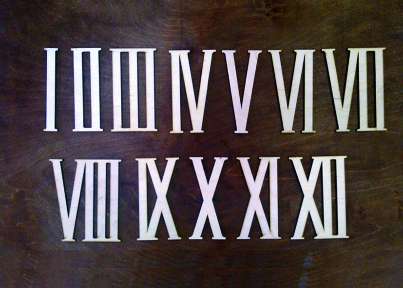 Números romanos de madera cortados con láser