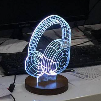 Laser Cut Headphone 3D Acrylic Lamp Free Vector