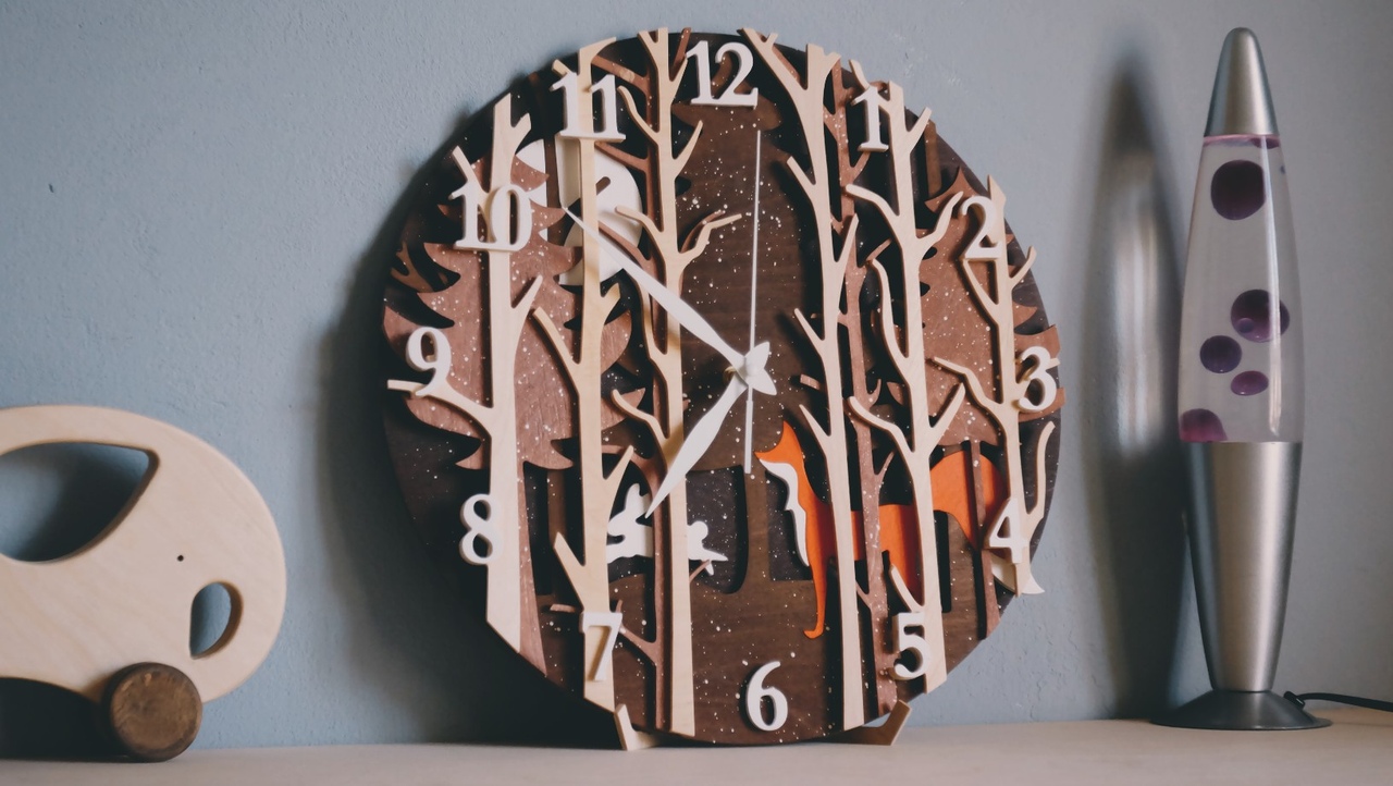 Laser Cut Woodland Clock Free Vector