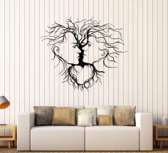 Decoração de parede de árvore abstrata de casal amoroso cortado a laser