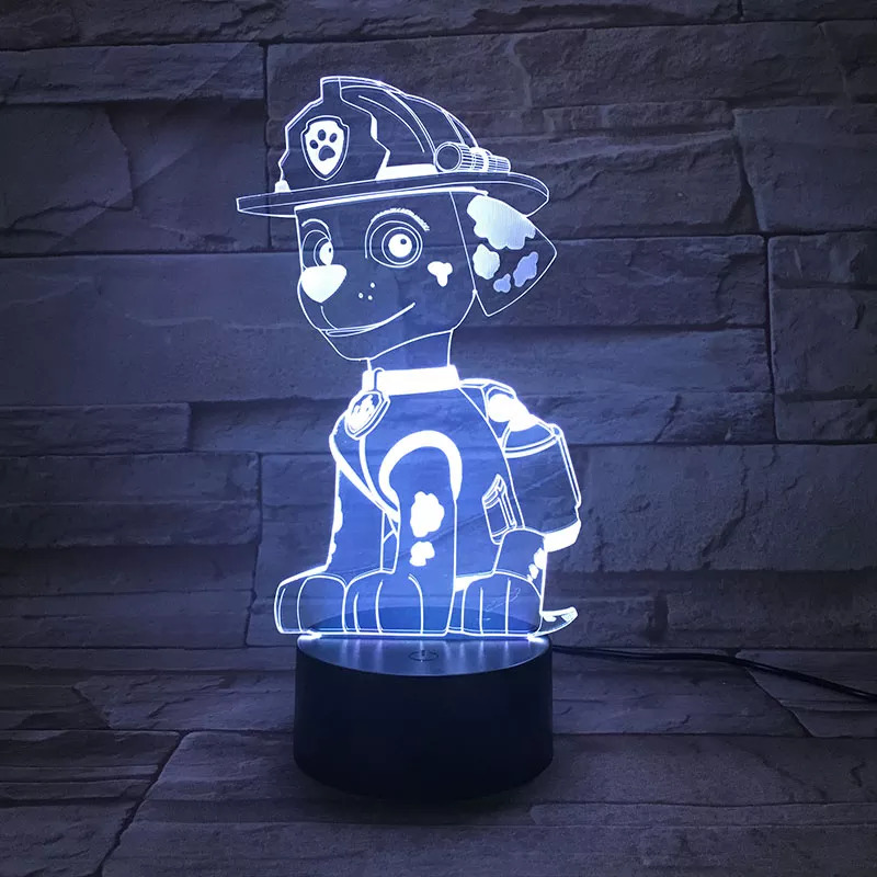Laser Cut Paw Patrol 3D acrílico LED Night Light Anime Toy Kids Gift
