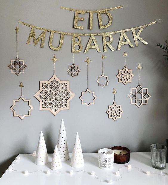 Lasergeschnittene Eid Mubarak muslimische Heimdekoration hängende Anhänger