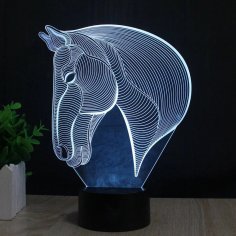 Lâmpada de ilusão de ótica 3D cabeça de cavalo cortada a laser