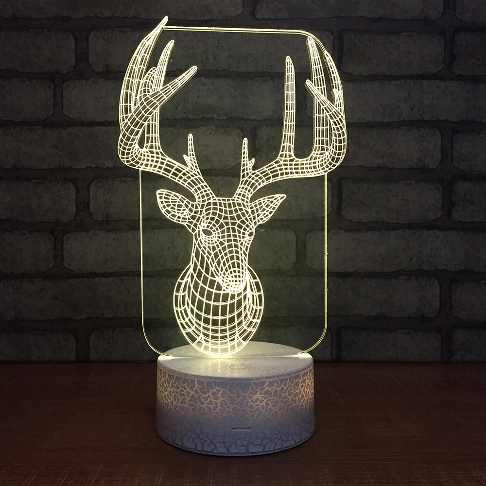 الليزر قطع الغزلان رئيس عيد الميلاد الديكور مصباح الوهم 3D