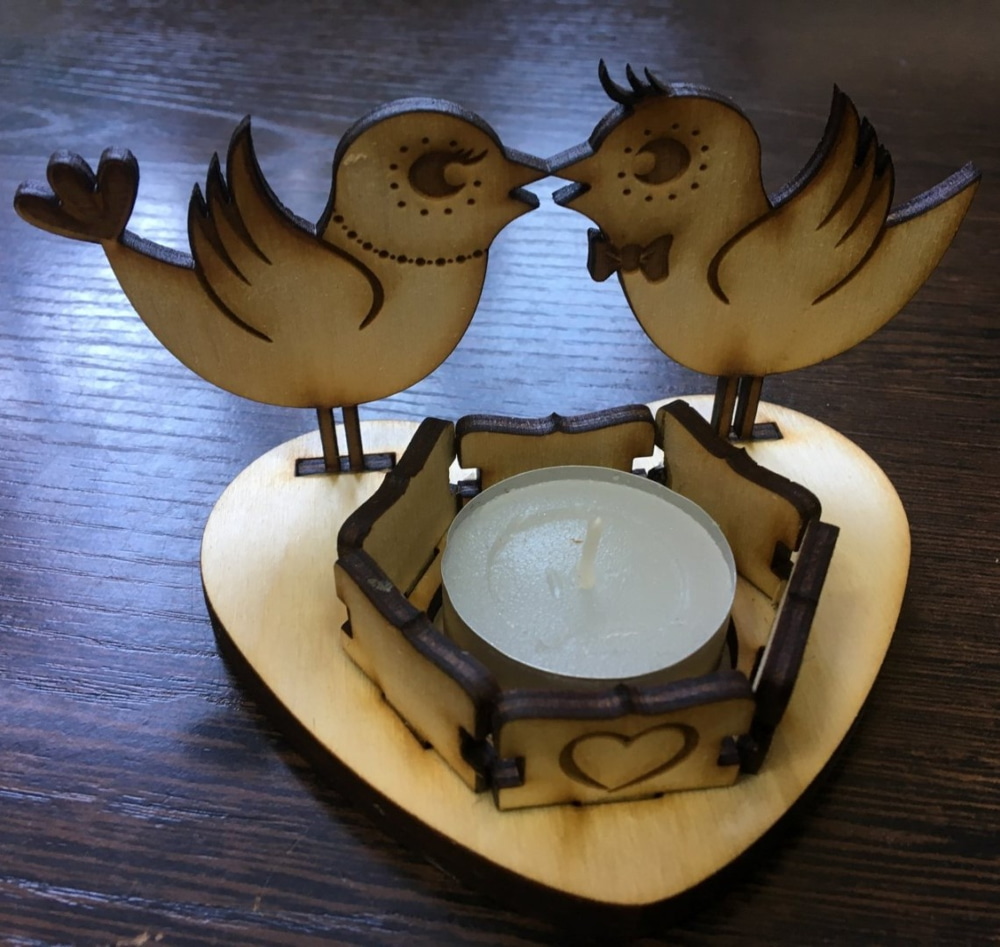 Laser Cut Love Birds Candle Holder Free Vector