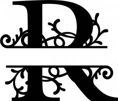 Lettre R monogramme fendu fleuri