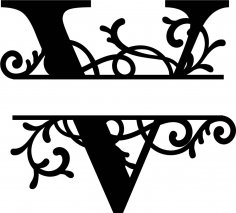 Lettre V monogramme fendu fleuri