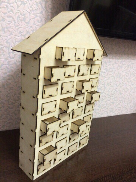 Advent Calendar Wooden House 31 Drawers Laser Cut Free Vector