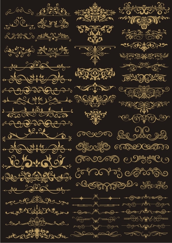 Conjunto de vetores de elementos de borda dourada de decoração