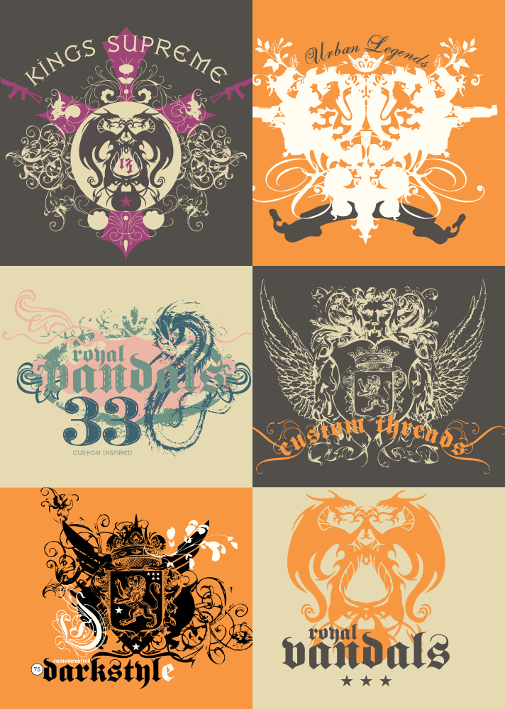 Vintage Tshirt Design With Dragons Free Vector