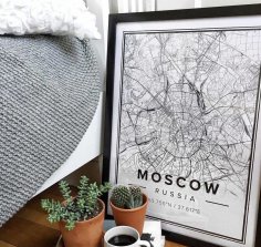 Arte della parete della mappa di Mosca con incisione laser