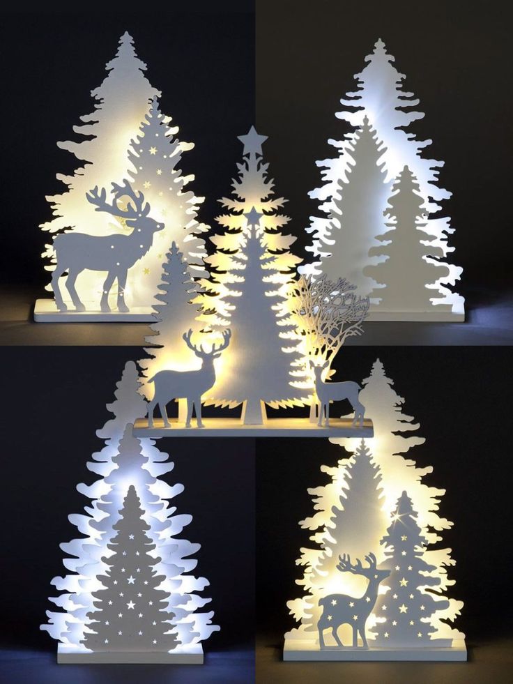 Lazer Kesim Işıklı Dekorasyon Noel Süsleme Noel Şenlikli Ağaç Geyiği