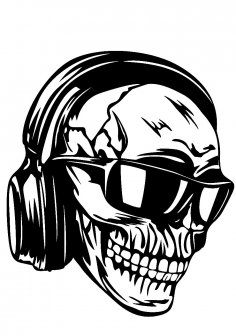 Skull headphones sunglasses vector art DXF File