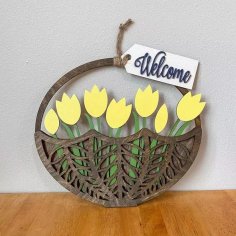 Laser Cut Wooden Tulip Basket Shaped Wall Door Sign