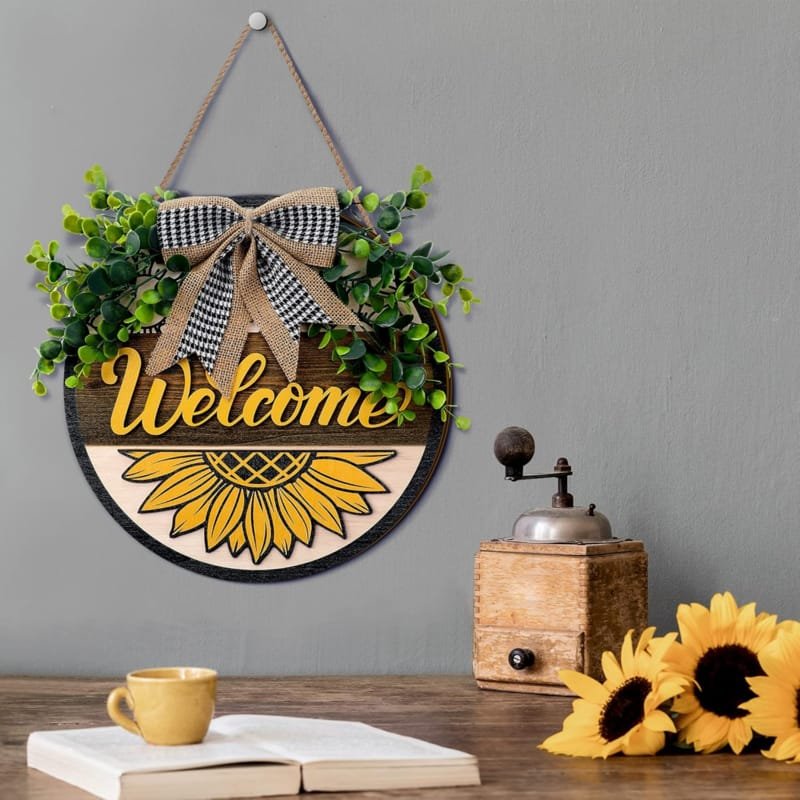 Laser Cut Sunflower Wreaths For Front Door Welcome Sign Farmhouse Door Wreath