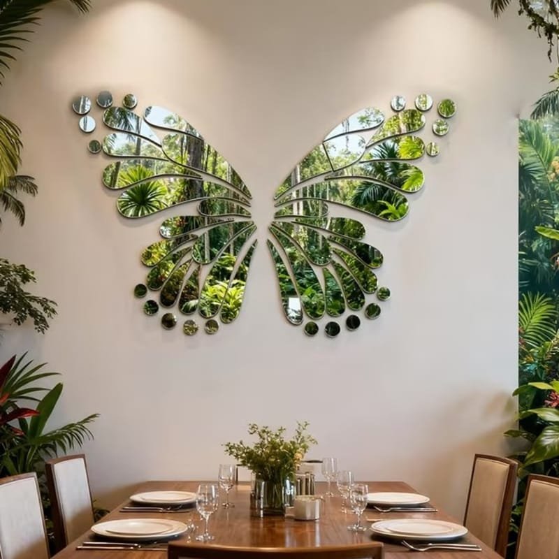 Laser Cut Artistic Butterfly Patterned Wall Mirror Openwork Decorative Acrylic Mirror Wall Decor