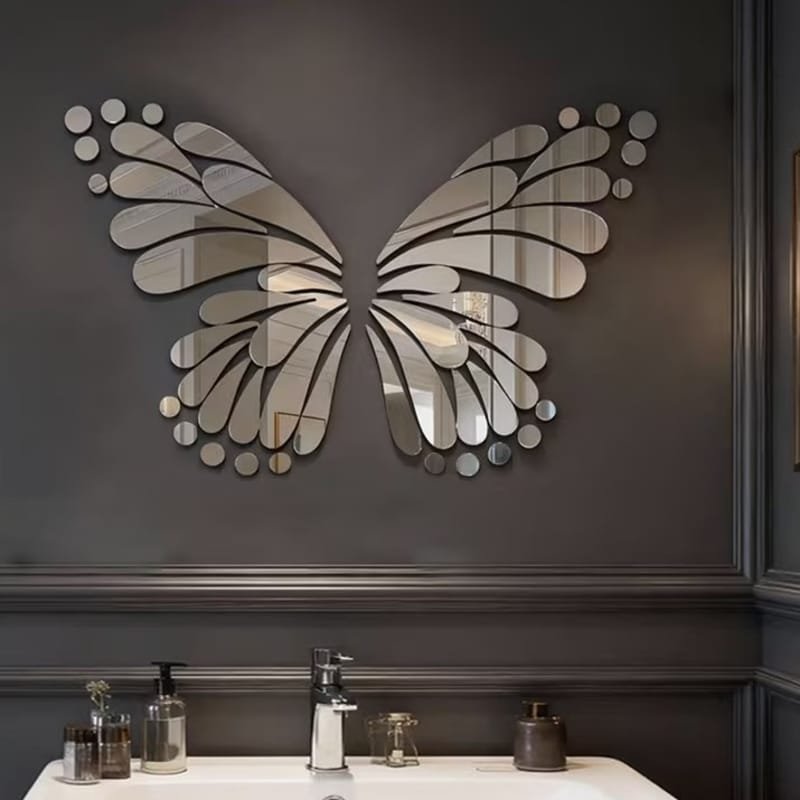 Laser Cut Artistic Butterfly Patterned Wall Mirror Openwork Decorative Acrylic Mirror Wall Decor